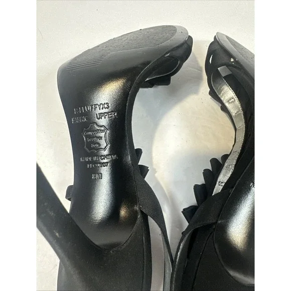 Women's Nine West Ankle Ruffle Strap Toe Spike Heel Leather Shoes Black Size 8M - Picture 6 of 7